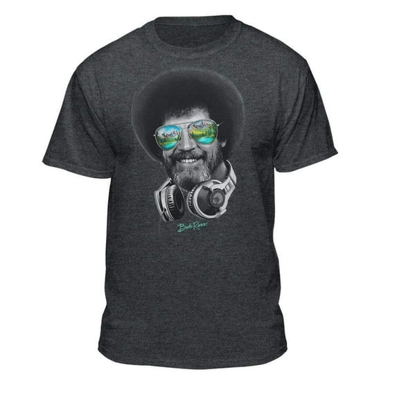 Teelocity DJ Bob Ross Officially-Licensed Headphone & Shades Men and Women Short Sleeve T-Shirt (Multiple Colors)