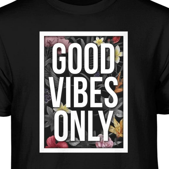 Teelocity Good Vibes Only Graphic T-Shirt (Medium - Standard Fit, Charcoal Heather)
