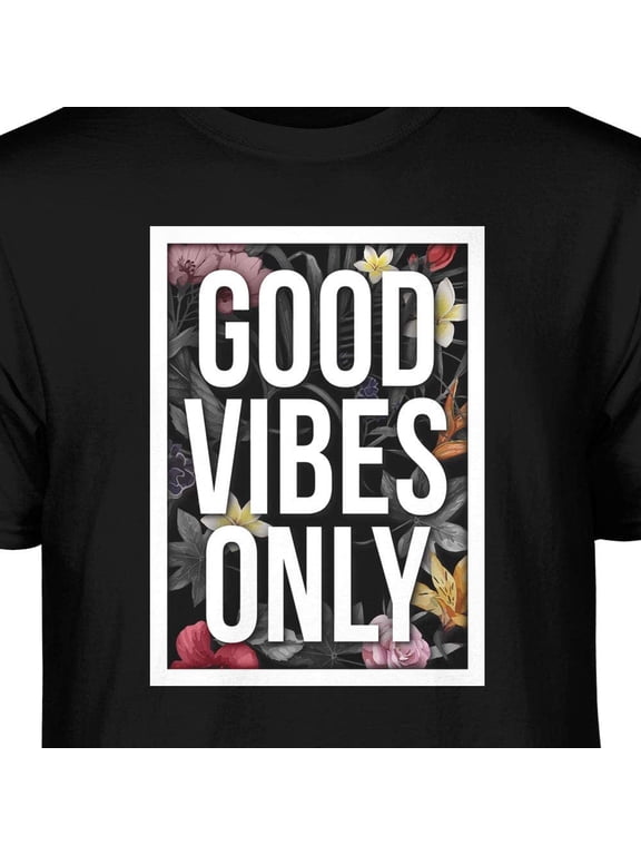 Good Vibes Only Graphic T-Shirt (Small - Standard Fit, Charcoal Heather Square)