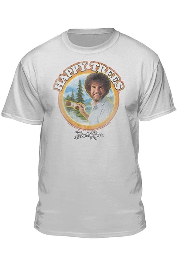 Teelocity Happy Trees Graphic T-Shirt (Medium - Standard Fit, White)