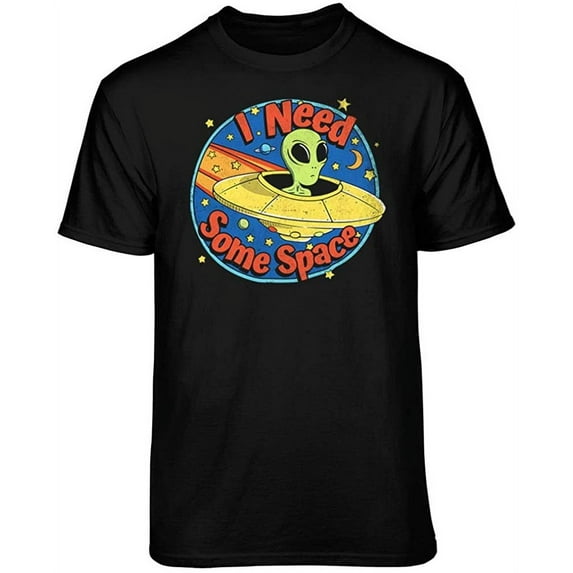 Teelocity I Need Some Space Alien Graphic T-Shirt (2XL - Standard Fit, Black)