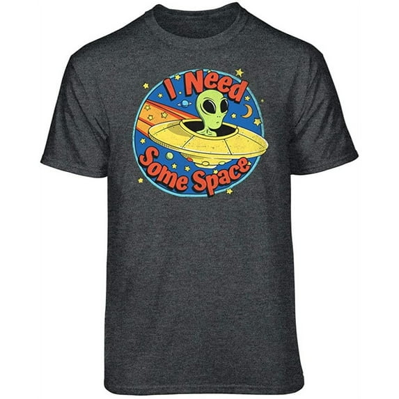 Teelocity I Need Some Space Alien Graphic T-Shirt (Large - Standard Fit, Charcoal Heather)