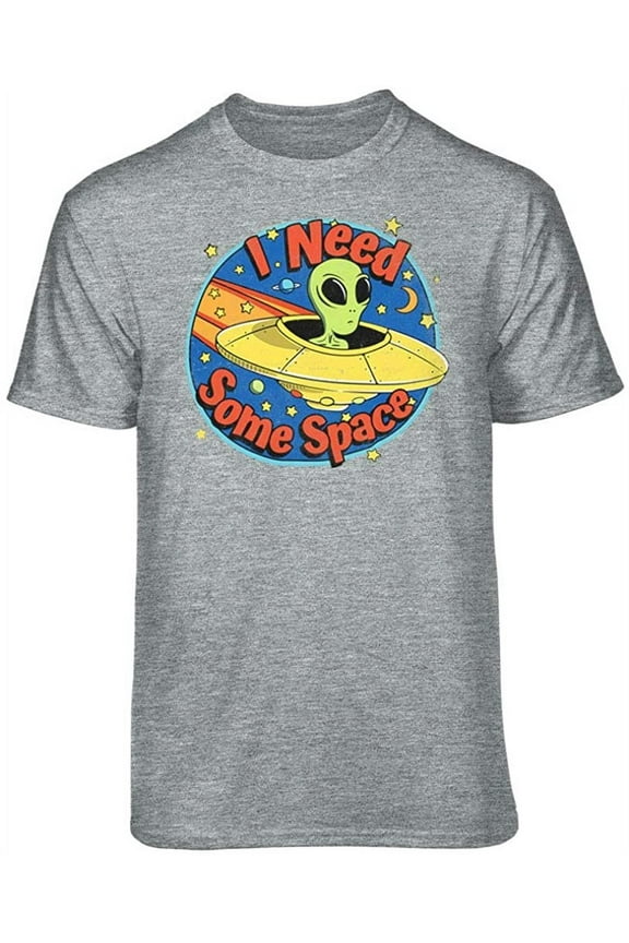 I Need Some Space Alien Graphic T-Shirt (Medium - Standard Fit, Athletic Heather)