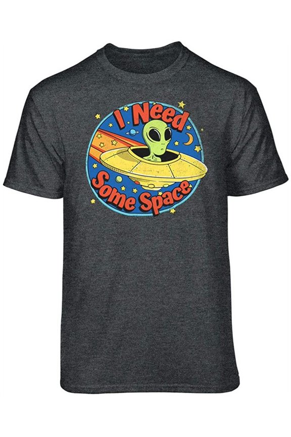 I Need Some Space Alien Graphic T-Shirt (Small - Standard Fit, Charcoal Heather)