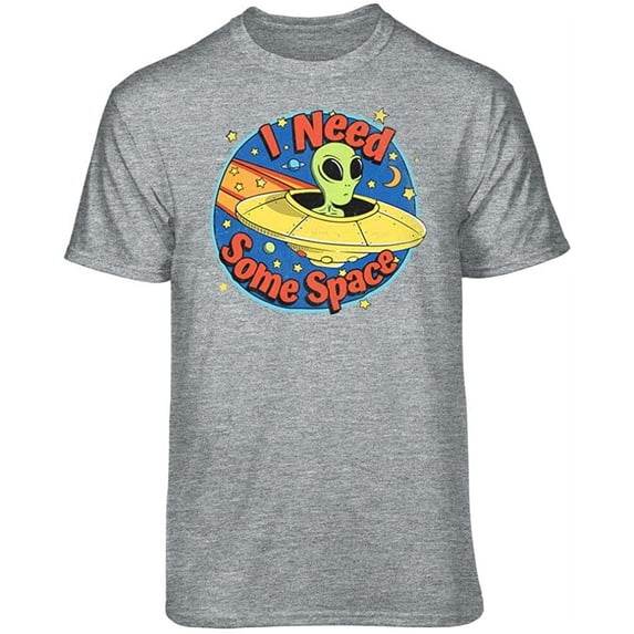 Teelocity I Need Some Space Alien Graphic T-Shirt (X-Large - Standard Fit, Athletic Heather)