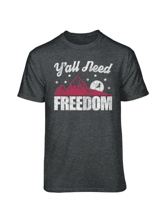 Men's Americana Red, White and Blue Y'all Need Freedom Charcoal Heather Grey Relaxed Fit Short Sleeve Graphic T-Shirt