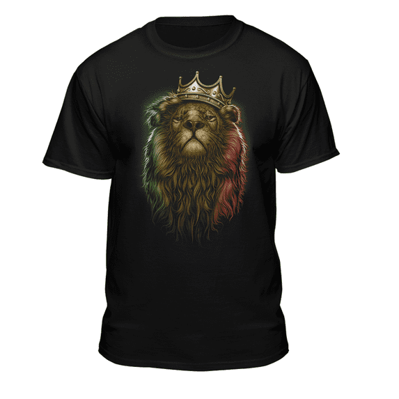 Teelocity Men's Black Rasta Lion Crown Relaxed Fit Short Sleeve Graphic T-Shirt