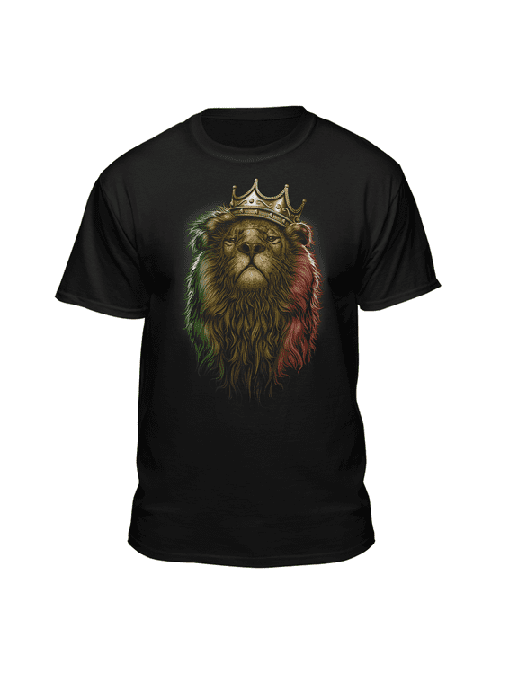 Men's Black Rasta Lion Crown Relaxed Fit Short Sleeve Graphic T-Shirt