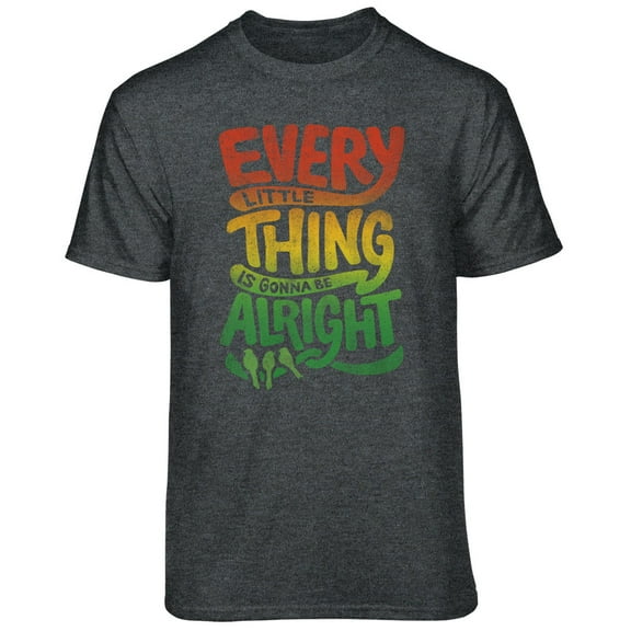 Teelocity Men's Dark Grey Every Little Thing Is Gonna Be Alright Relaxed Fit Short Sleeve Graphic T-Shirt