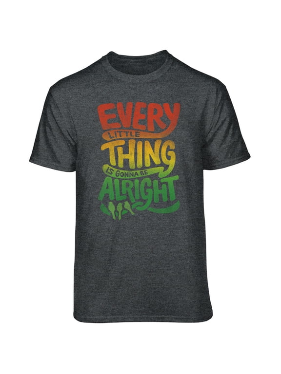 Men's Dark Grey Every Little Thing Is Gonna Be Alright Relaxed Fit Short Sleeve Graphic T-Shirt