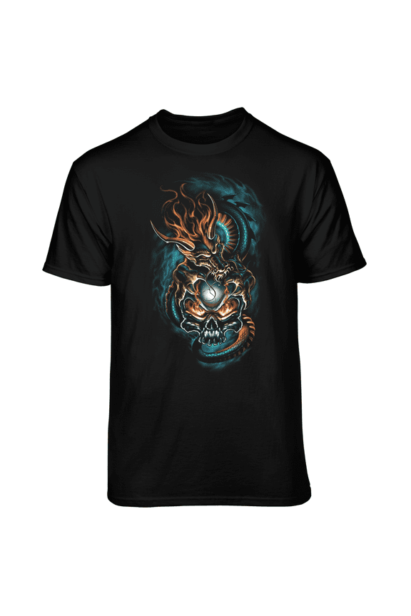 Men's Dragon with Skull Black Relaxed Fit Short Sleeve Graphic T-Shirt