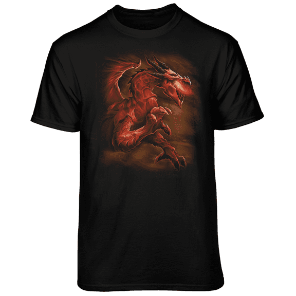 Teelocity Men's Fierce Orange Fire Breathing Dragon Black Relaxed Fit Short Sleeve Graphic T-Shirt