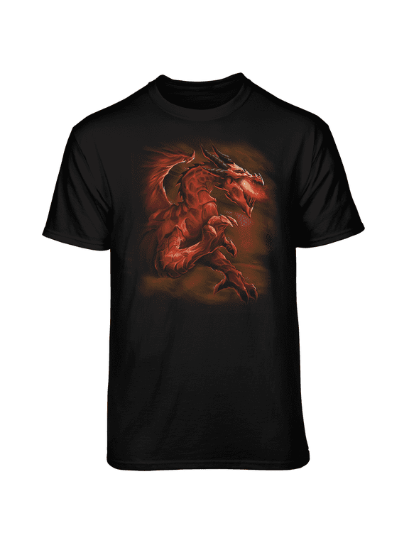 Men's Fierce Orange Fire Breathing Dragon Black Relaxed Fit Short Sleeve Graphic T-Shirt
