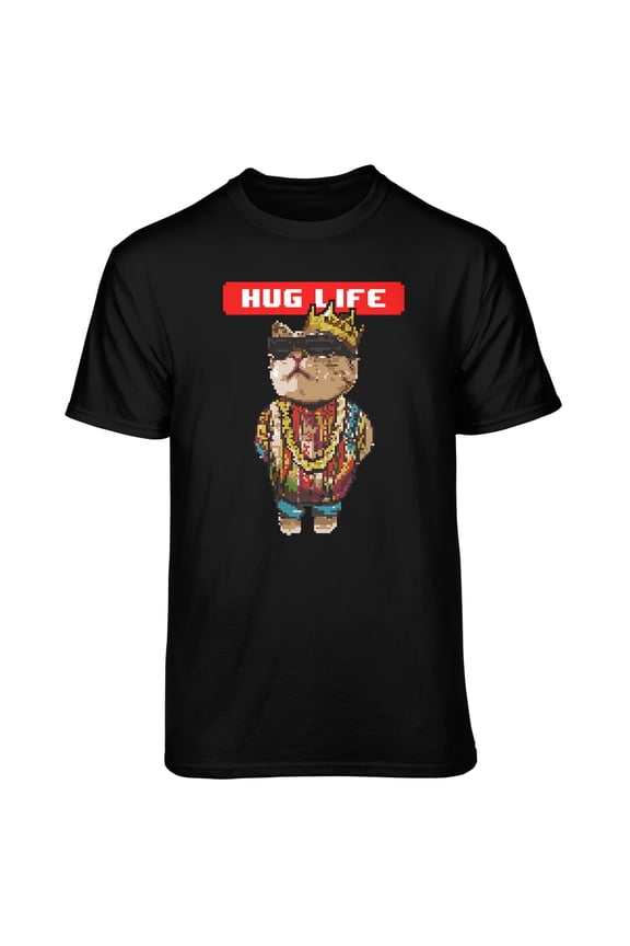 Men's Funny 8Bit Rapper Cat Black Relaxed Fit Short Sleeve Graphic T-Shirt
