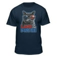 thumbnail image 1 of Teelocity Men's Funny Cat Red, White and Blue Americana Land of the Furee Navy Relaxed Fit Short Sleeve Graphic T-Shirt, 1 of 3