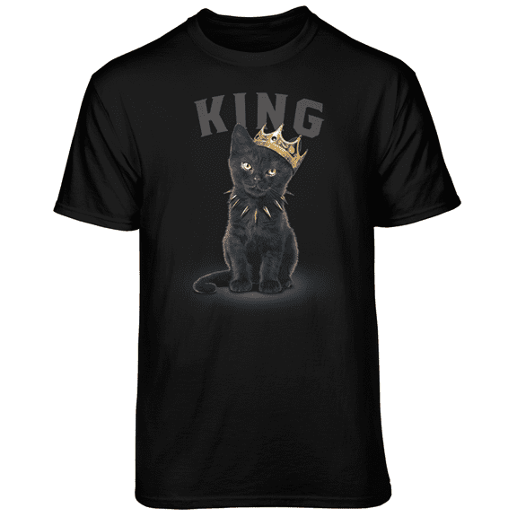 Teelocity Men's Funny Cute Cat in King Crown Black Relaxed Fit Short Sleeve Graphic T-Shirt