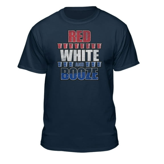 Teelocity Men's Funny Drinking Red, White and Booze Navy Relaxed Fit Short Sleeve Graphic T-Shirt