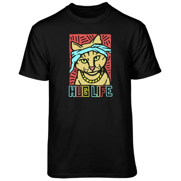 Teelocity Men's Funny Funky Hug Life Rapper Cat Black Relaxed Fit Short Sleeve Graphic T-Shirt