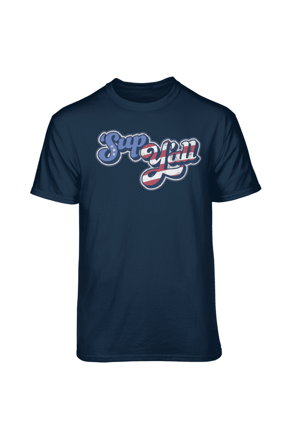 Men's Funny Red, White and Blue Americana "Sup Yall" Navy Relaxed Fit Short Sleeve Graphic T-Shirt