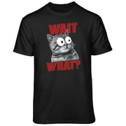Teelocity Men's Funny Surprised Wait What Cat Black Relaxed Fit Short Sleeve Graphic T-Shirt