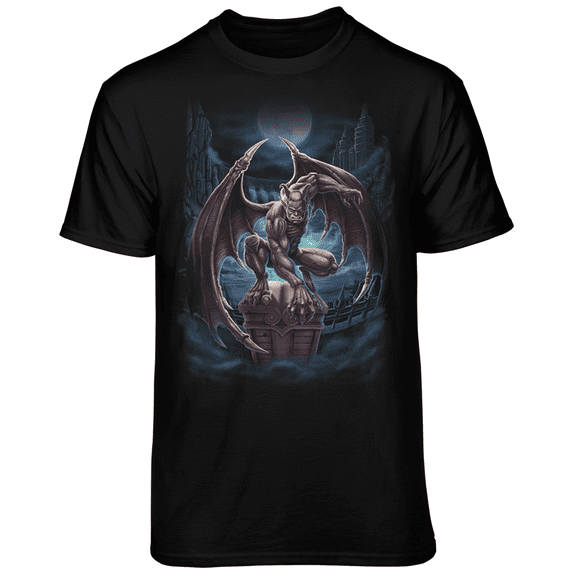 Teelocity Men's Gargoyle Guardian Black Relaxed Fit Short Sleeve Graphic T-Shirt