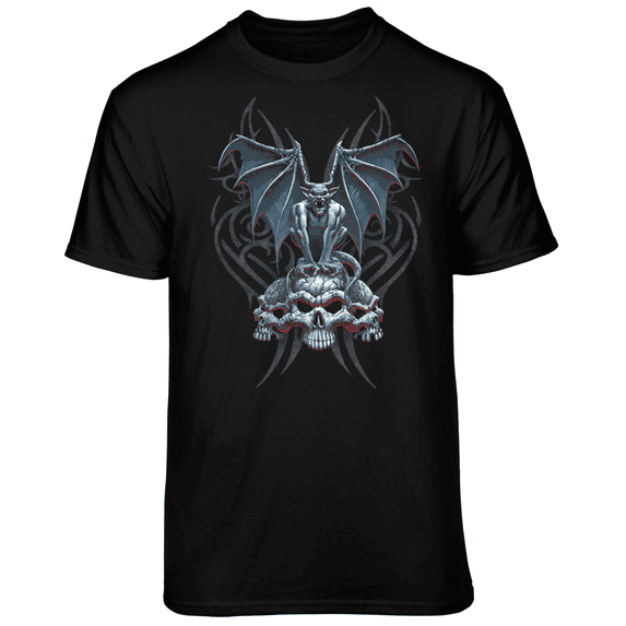 Teelocity Men's Gargoyle on Skulls Black Relaxed Fit Short Sleeve Graphic T-Shirt