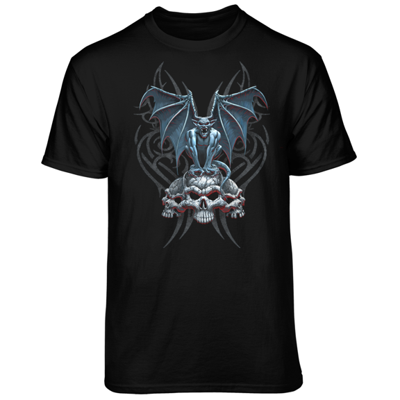 Teelocity Men's Gargoyle on Skulls Black Relaxed Fit Short Sleeve Graphic T-Shirt