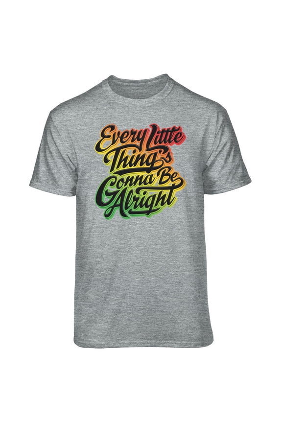 Men's Grey Every Little Thing Is Gonna Be Alright Relaxed Fit Short Sleeve Graphic T-Shirt