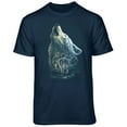 thumbnail image 1 of Teelocity Men's Howling Wolf with Forest Wolf Pack Navy Relaxed Fit Short Sleeve Graphic T-Shirt, 1 of 3