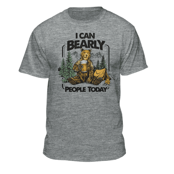 Teelocity Men's I Can Bearly People Funny Drinking Bear in the Woods Athletic Heather Relaxed Fit Short Sleeve Graphic T-Shirt