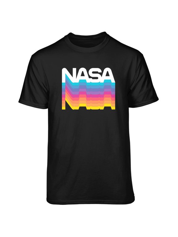 Men's NASA Logo Rainbow Color Repeat Black Relaxed Fit Short Sleeve Graphic T-Shirt