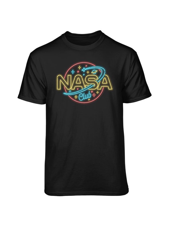 Men's NASA Neon Light NASA Space Club Black Relaxed Fit Short Sleeve Graphic T-Shirt