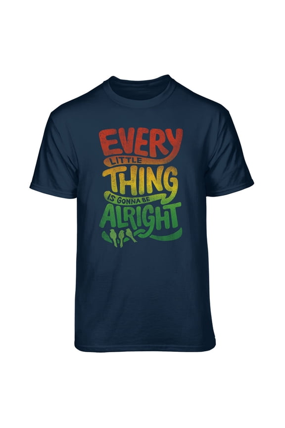 Men's Navy Every Little Thing Is Gonna Be Alright Relaxed Fit Short Sleeve Graphic T-Shirt
