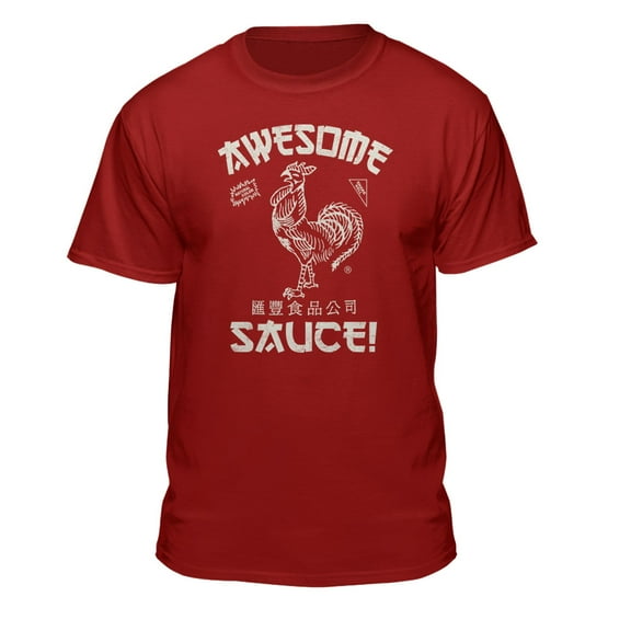 Teelocity Men's Sriracha Awesome Sauce Hot Sauce Red Relaxed Fit Short Sleeve Graphic T-Shirt