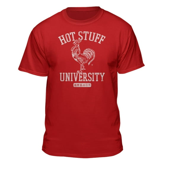 Teelocity Men's Sriracha Hot Stuff University Hot Sauce Red Relaxed Fit Short Sleeve Graphic T-Shirt