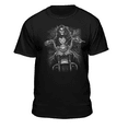 thumbnail image 1 of Teelocity Men's Tattoo Biker Girl on a Motorcycle with Skeleton Mask Black Relaxed Fit Short Sleeve Graphic T-Shirt, 1 of 3