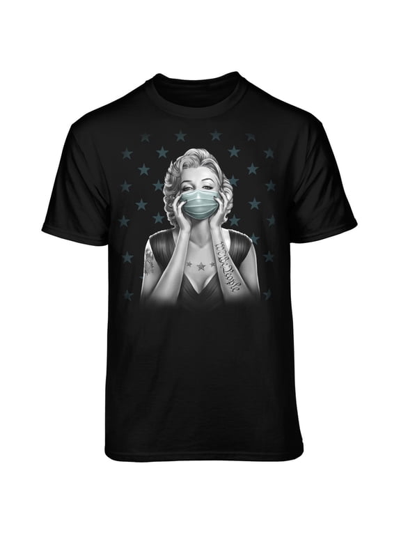Men's Tattoo Marilyn We the People Pinup Girl in Mask Black Relaxed Fit Short Sleeve Graphic T-Shirt