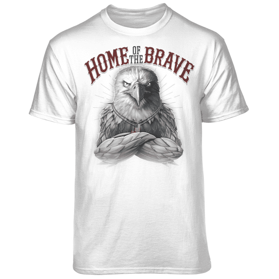 Teelocity Men's Tough American Eagle with Flag Dog tags "Homer of the Brave" White Relaxed Fit Short Sleeve Graphic T-Shirt