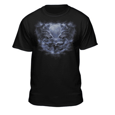 Teelocity Men's Wolves and Mist Black Relaxed Fit Short Sleeve Graphic T-Shirt