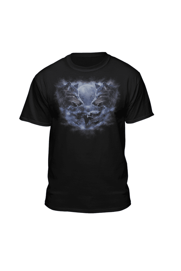 Men's Wolves and Mist Black Relaxed Fit Short Sleeve Graphic T-Shirt