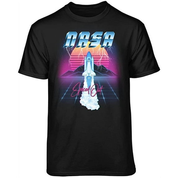 Teelocity NASA 80s Futuristic Graphic T-Shirt (X-Large, Black)