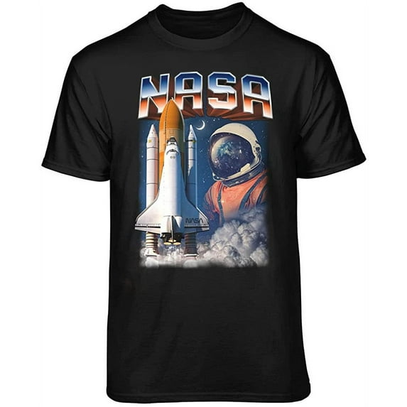Teelocity NASA 80s Shuttle Graphic T-Shirt (Large, Black)