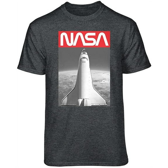 Teelocity NASA Shuttle Graphic T-Shirt (Large, Charcoal Heather)