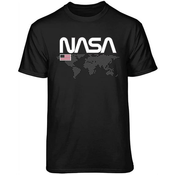 Teelocity NASA World Map Graphic T-Shirt (Medium, Black)