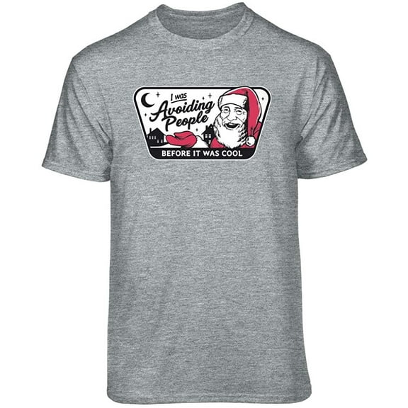 Teelocity Santa Avoid People Graphic T-Shirt (Large - Standard Fit, Athletic Heather)