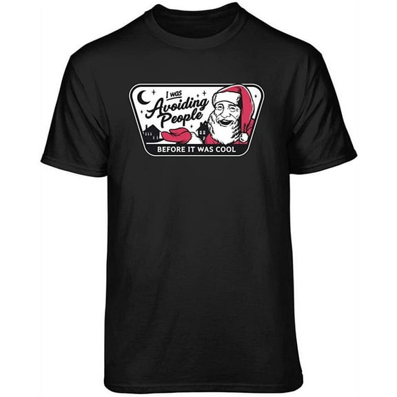 Teelocity Santa Avoid People Graphic T-Shirt (Large - Standard Fit, Black)