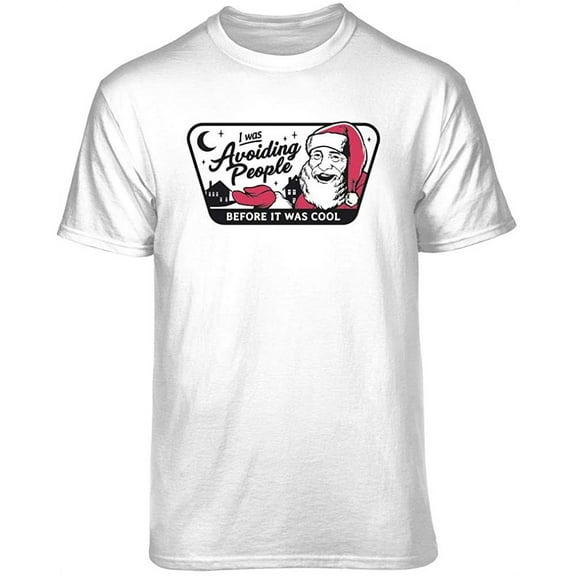 Teelocity Santa Avoid People Graphic T-Shirt (Medium - Standard Fit, White)