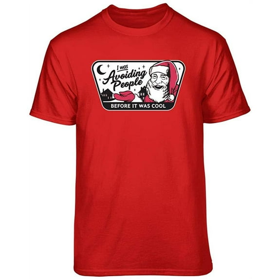 Teelocity Santa Avoid People Graphic T-Shirt (Small - Standard Fit, Red)