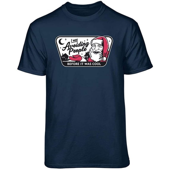 Teelocity Santa Avoid People Graphic T-Shirt (X-Large - Standard Fit, Navy)