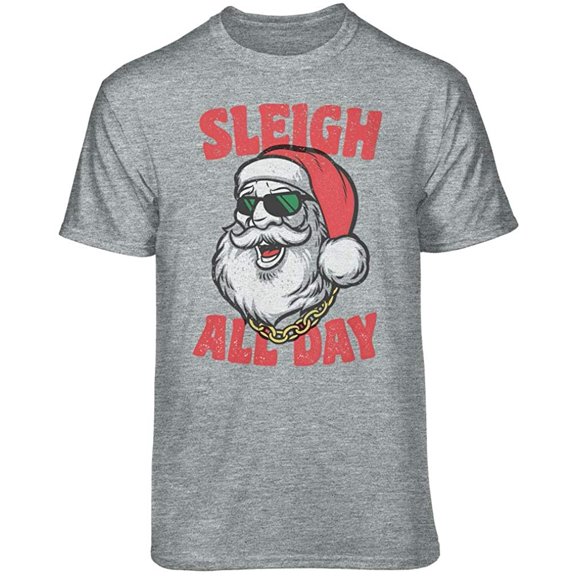 Teelocity Sleigh All Day Graphic T-Shirt (Small - Standard Fit, Athletic Heather)